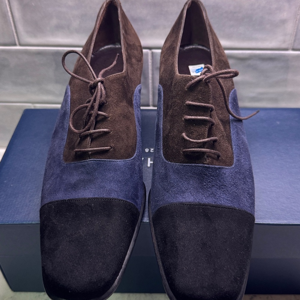 Balenciaga Suede Leather Oxford  Shoes Block Heel | Size 38/ 8 Tri Color - Picture 13 of 13